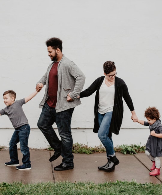 The family is walking